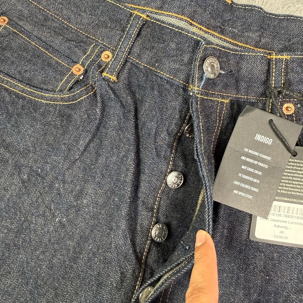 Buck Mason Full Saddle Selvedge Japanese Loomstate Denim Jeans Mens 36x26 Blue - Picture 5 of 12